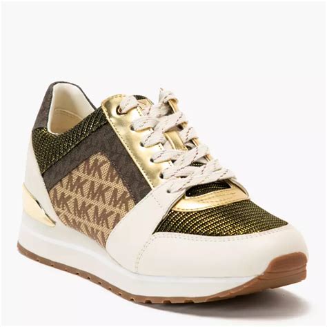 zapatillas michael kors mujer doradas|Michael Kors heeled sneakers.